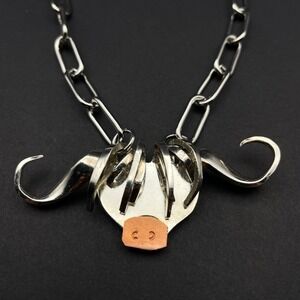 Handmade Highland Cow Fork Pendant Necklace Silver Cowgirl Unisex